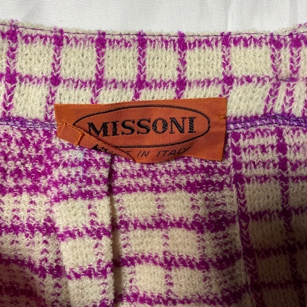 Vintage Missoni Plaid Knit Skirt pinkish/purple Cream Button Front SZ 42 - Picture 4 of 5